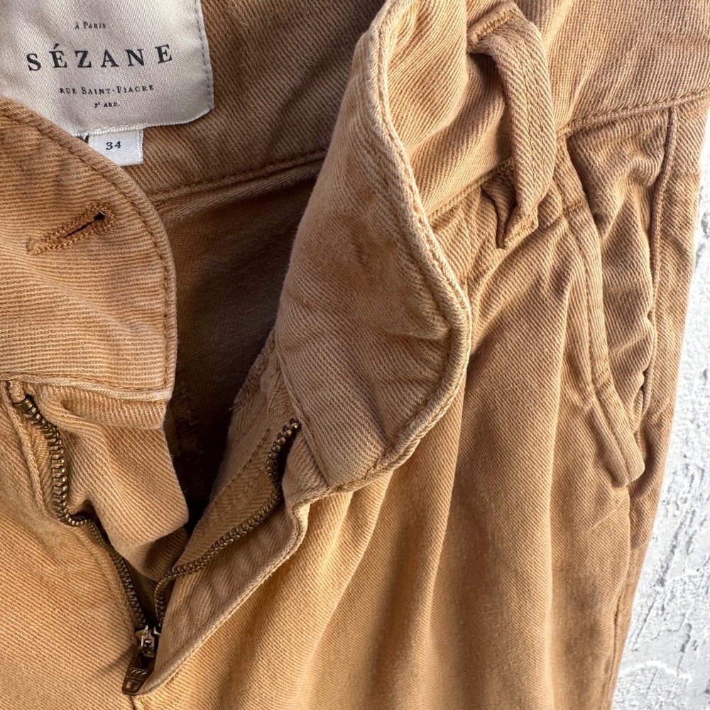 SEZANE High Waisted Pleated Trousers‎ Camel Brown Women 34/US 2 Paperbag Waist - Picture 4 of 9